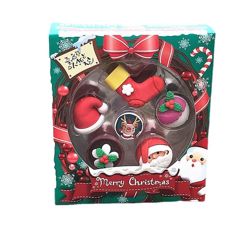 Cute Christmas Erasers Snowman Santa Mini Rubber Eraser Kawaii Stationery School Office Correction Supplies Kid Gift