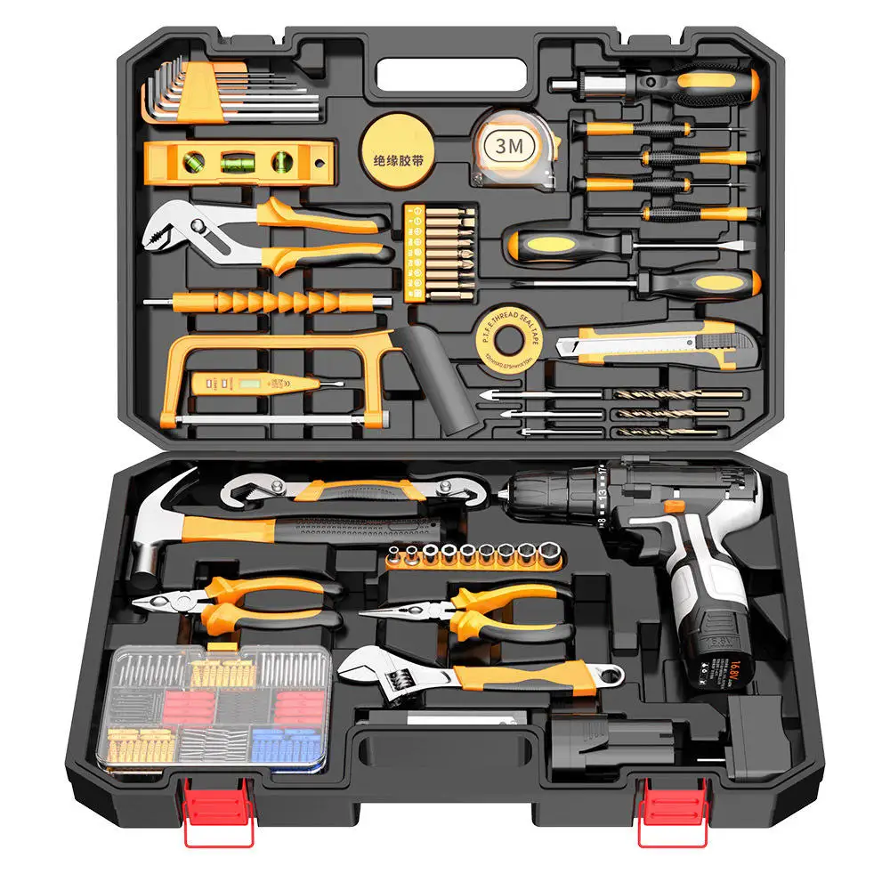 Electric drilling power combination kit wrench tool box suite package Rope -freedrill home manual tool set custom factory