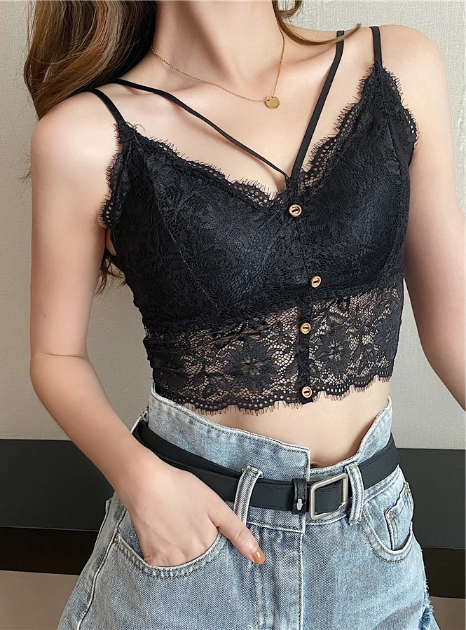 
Summer girls bralette top strapless short beautiful back Cup vest tube top Wireless Bra large v-neck women lace chest wrap 