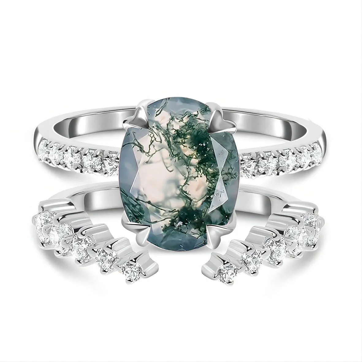 Новое поступление оптовая продажа красивое женское ювелирное изделие овальное кольцо из Моха и агата с муассанитом обручальное обещание кольца для подарка