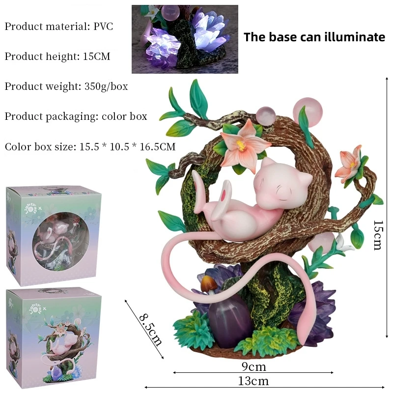 Hot selling 15cm Sleeping Mewtwo Luminous base PVC Kids Toys Statues Pokemone Anime Action Figures for Gift