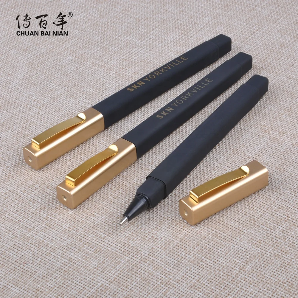 Hot Selling Cheap Hotel Square Ballpoint Pen with Custom Gold Logo