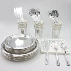 Solid Color Foil Gold Party Set Paper Cups Plates Straws Napkin Tableware For Birthday Party Decorations Supplies Or Custom