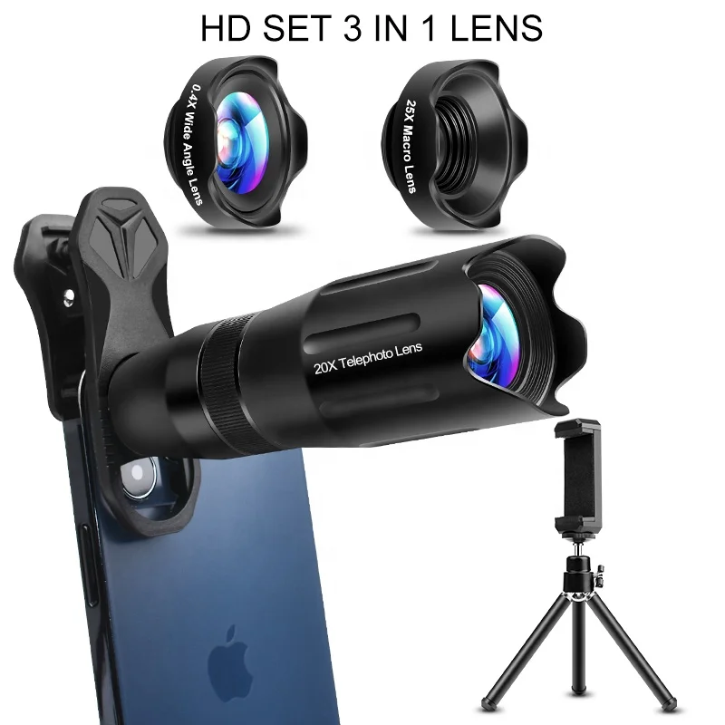 
Exclusive 20x single telescope set, macro wide-angle zoom lens, 3-in-1 mobile phone lens, external 
