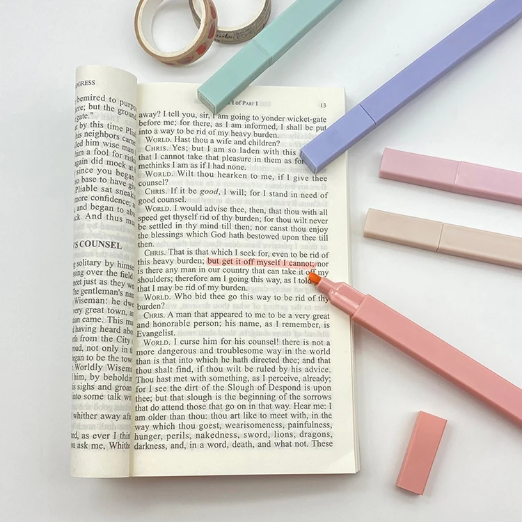 Wholesale non-toxio Novelty Solid Pastel Bible Highlighter Pen Multi Color dual tips Gel Highlighter Marker Pen Set for Children