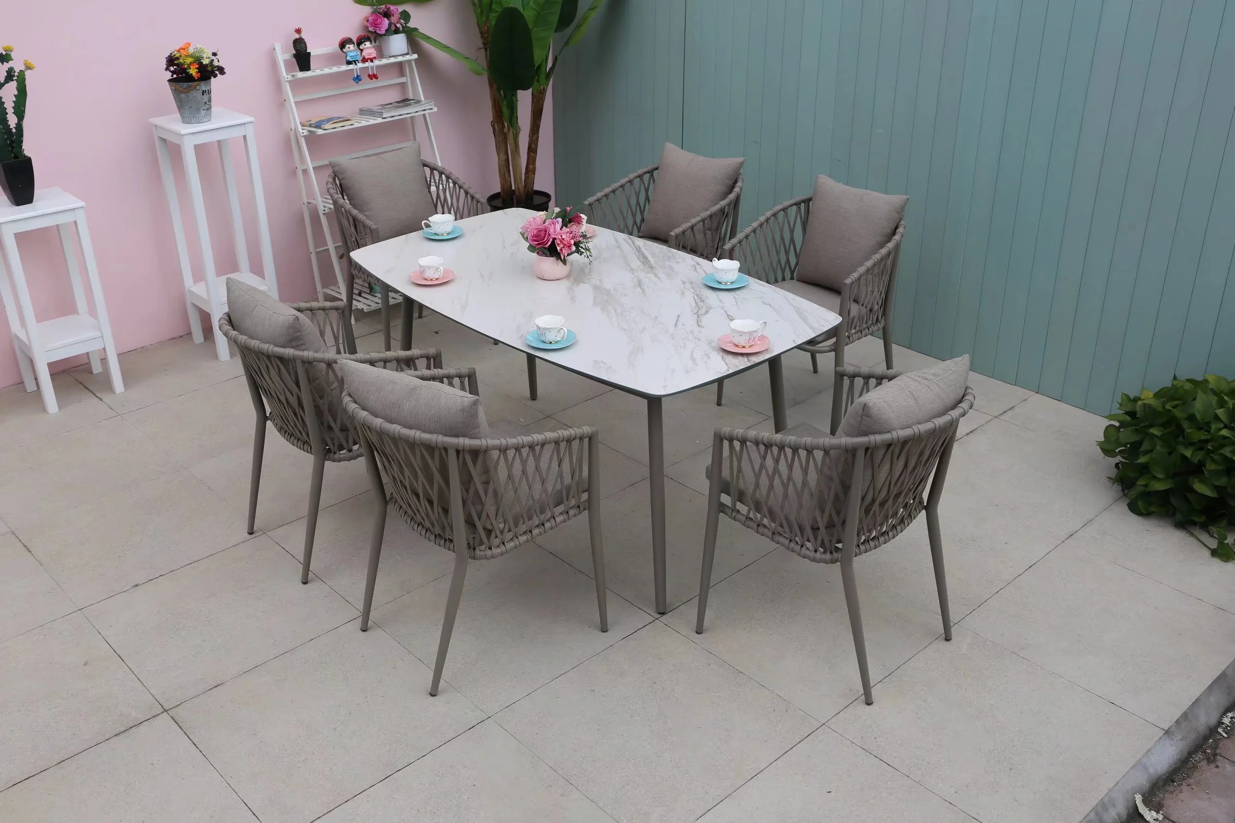 All-weather PE rattan aluminum frame terrace bar outdoor restaurant pull rope chair