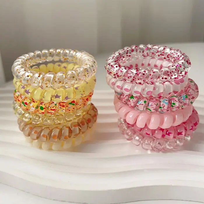 Wholesale Candy Colorful Telephone Wire Hair Ties Set  For Women Girls HR1227