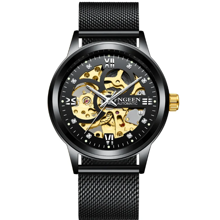Men Luxury Automatic mesh belt mechanical watches waterproof luminous diamond double-sided hollow tourbillon Custom Logo