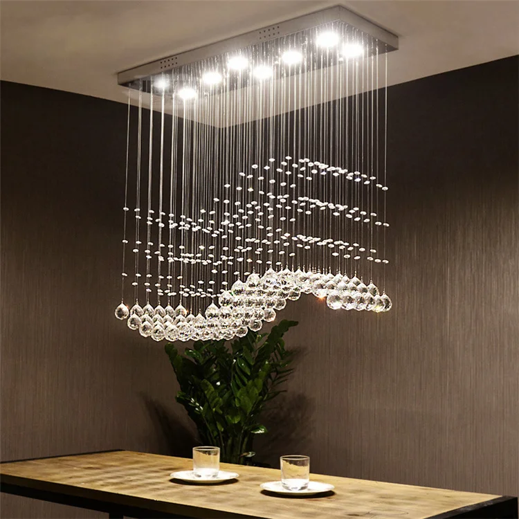 High Quality Luxury Lighting Rectangular Dining Table K9 Crystal Raindrop Chandelier modern Pendant Lamp