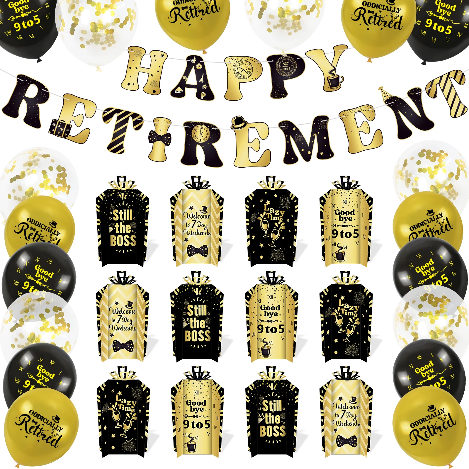 Umiss 2023 Happy Retirement party decorations Printing banner 3D Paper centerpieces Customized latex balloons supplies OEM