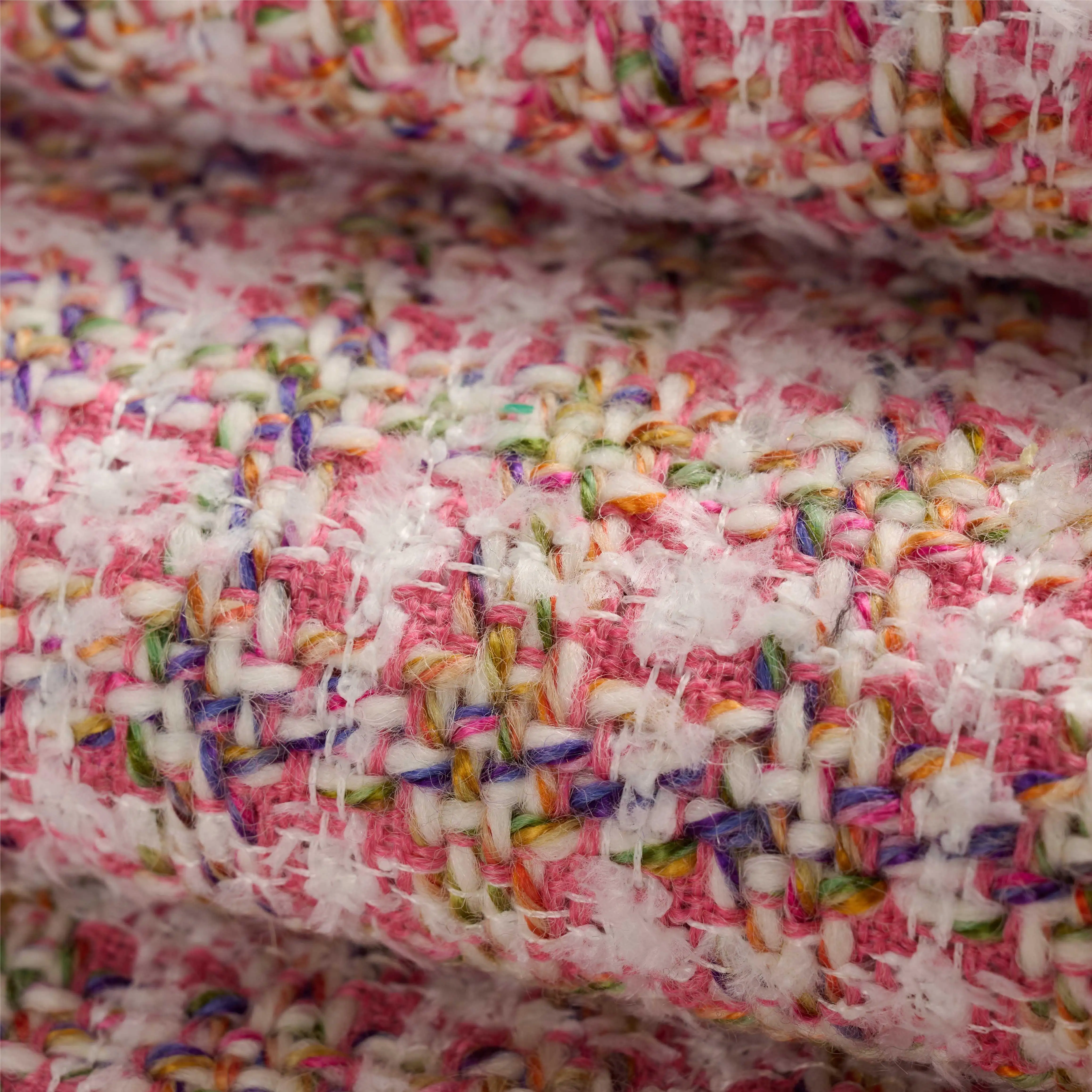 455gsm Solid Color Coarse Needle Wool Tweed Polyester Fabric For Coat Sweater