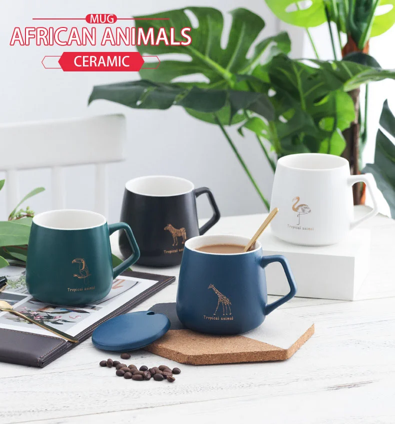 
Hot selling Nordic ins business gift large capacity coffee cup office home water cup porcelain coffee ceramic mug with lid spoon 