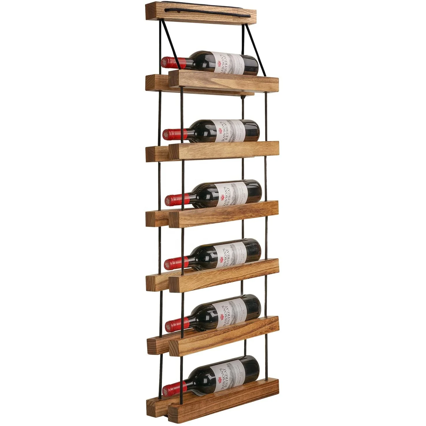 Wood Wine Rack Wall Mount Wine Bottles Holder, 6 Tier Kitchen Storage Rack, Stylish Home Decor Wine Bottles Display