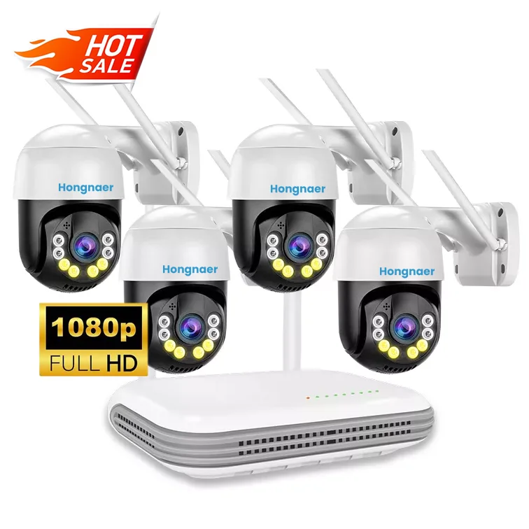 Hongnaer 1080P 2MP IP Kit Wireless Security Cam Smartphone Wifi Nvr iCsee PTZ Color Night Vision Outdoor Cctv Camera Kits