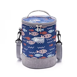 Custom Portable School Circular Oxford Portable Waterproof Insulated Thermal Storage Zipper Cooler Lunch Bag with Carry Strap