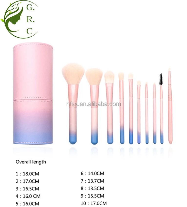 Novel Design Low Price Beauty Makeup Tools Cosmetic Brushes 10Pcs Color Changing Make Up Brush Set With Holder Bucket Case Bag