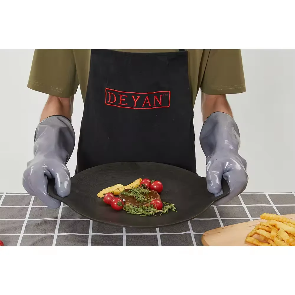 High temperature liquid silica gel CE 500 degree finger barbecue gloves oven resistant  food-grade waterproof kitchen gloves