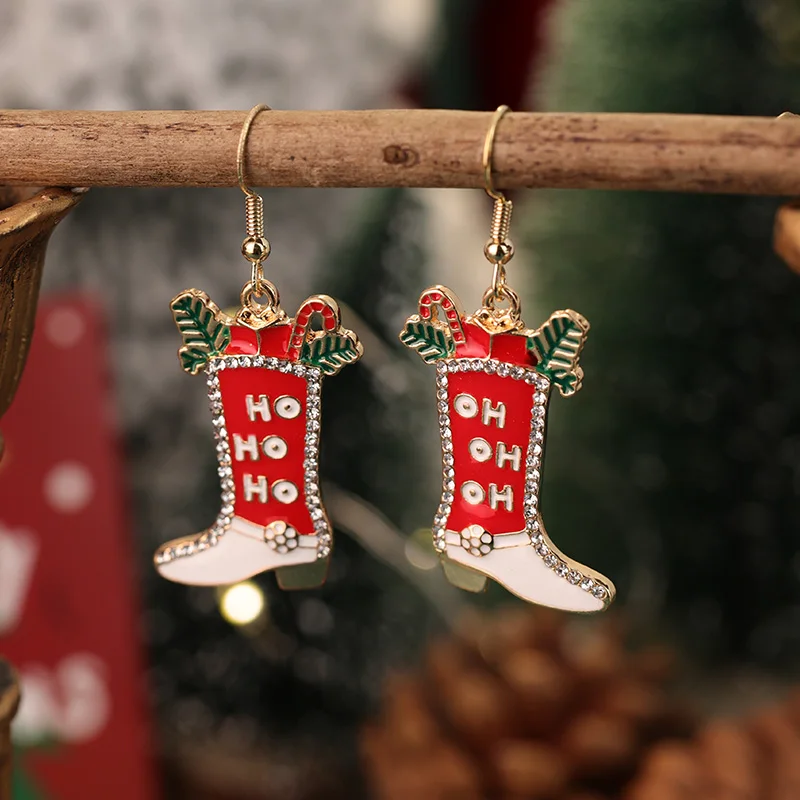 New Xmas Snowman Santa Claus Dangle Drop Earrings Christmas Tree Jingle Bell Reindeer Snowflake Earrings Christmas Jewelry Gifts