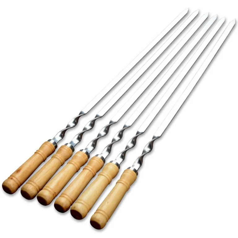 21.5/23.5 Inch Grill Skewers BBQ Barbecue Sticks Skewer Heavy Duty Large Wide Reusable with Nonslip Wooden Handle Kebab Skewers