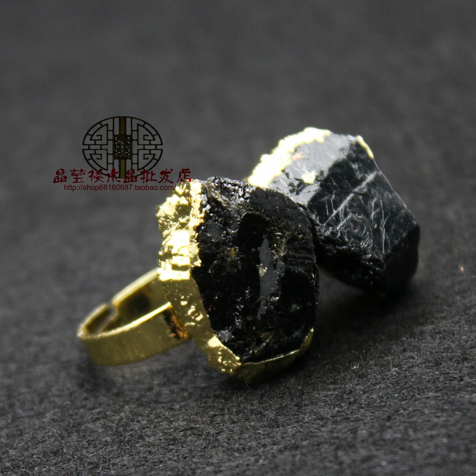 Nepal Rough Stone Black Tourmaline Open Ring 24k Gold Tourmaline Fashion Ladies Ring