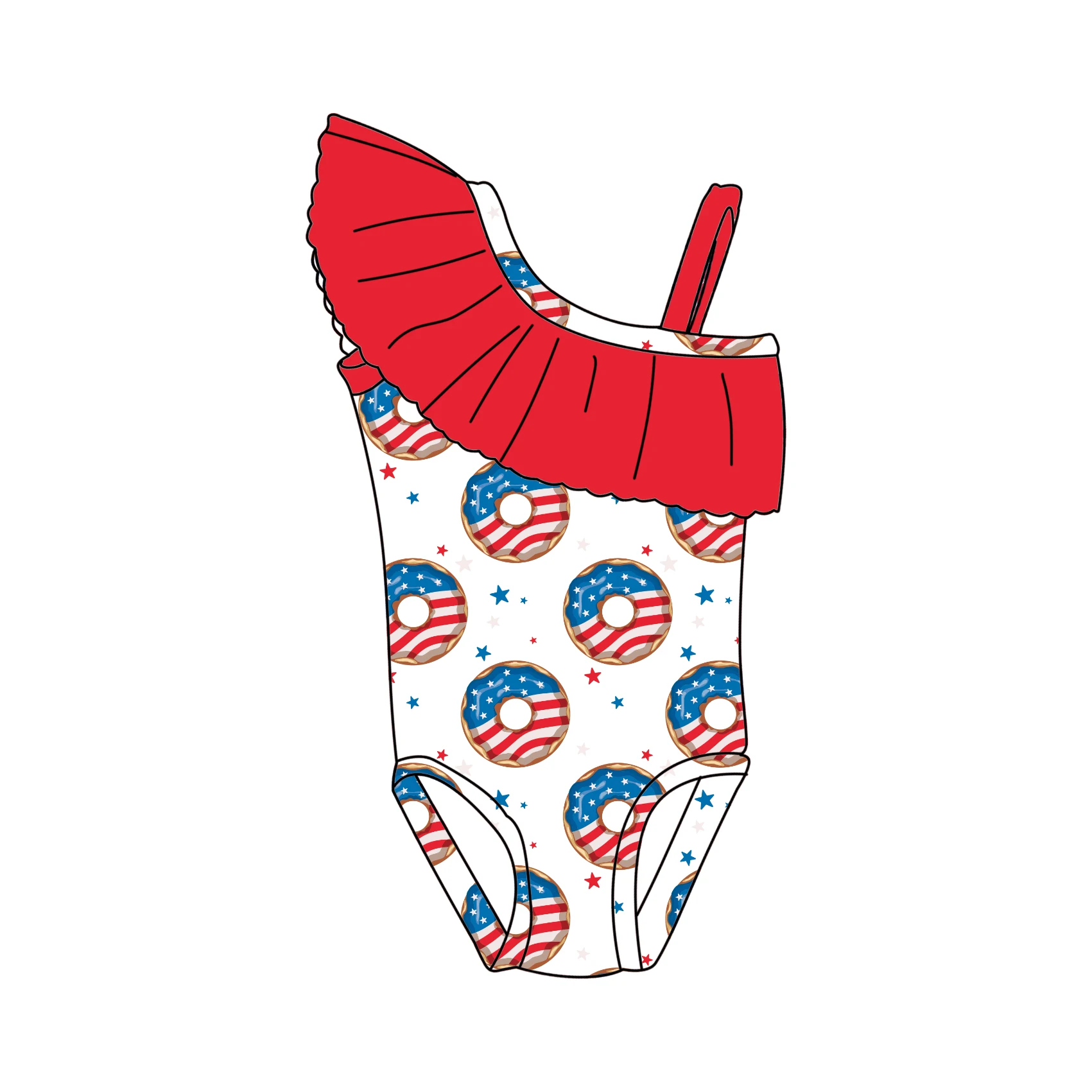 Qingli DOM Hot kids a swimwear custom printed toddler baby girls summer sleeveless one-shoulder lace swimsuit