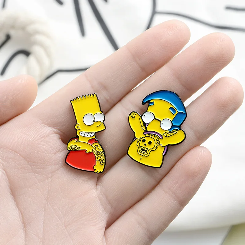 Cute Anime Alloy Enamel Tattoo Skeleton Bart Brooch Pin for Fans Gift