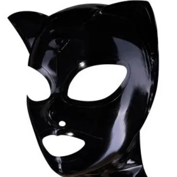 Black Red Color Sexy Latex Headgear Eye Mouth Open Rubber Mask Sex Party Sexy Latex Cat Mask for Women