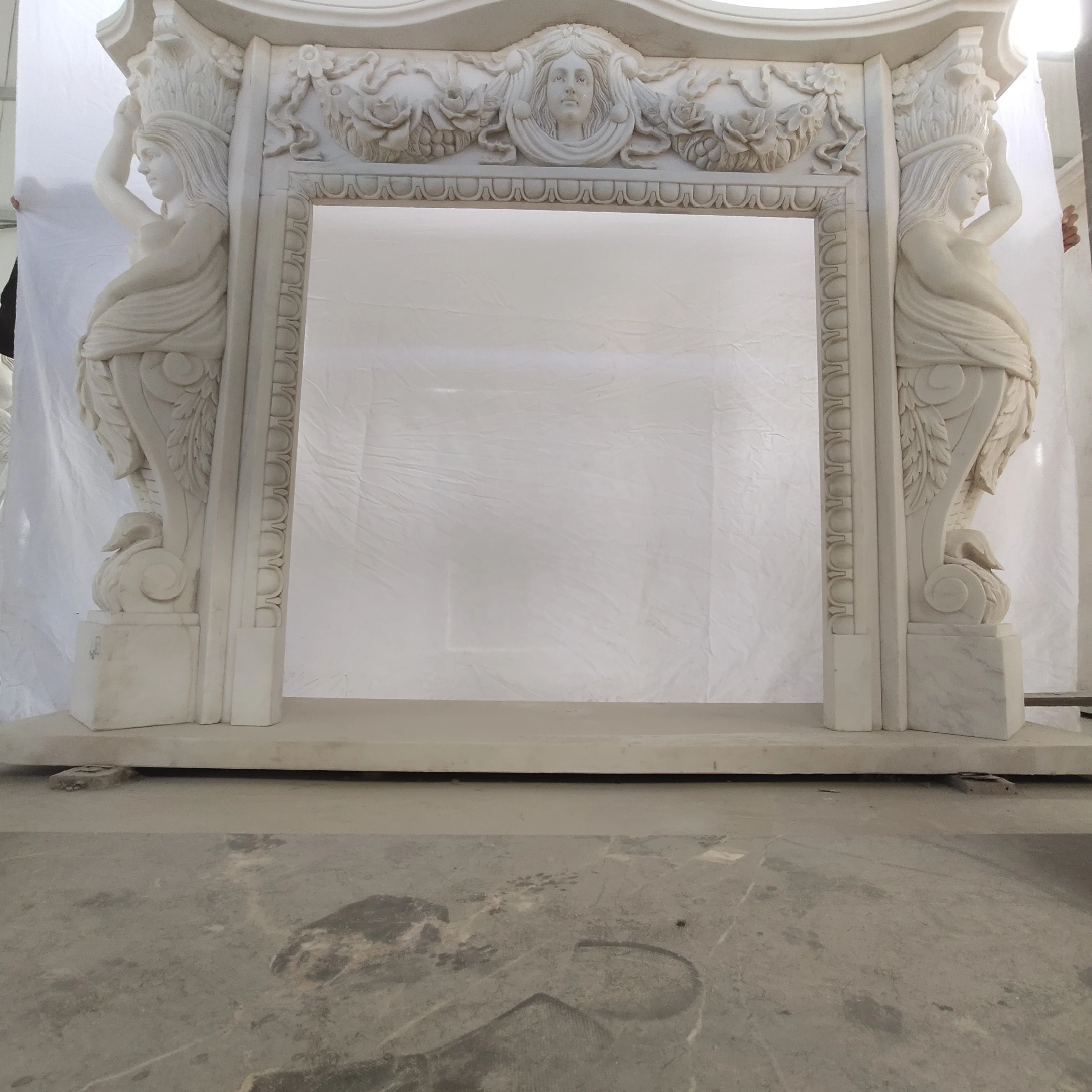 freestanding large sculpture carved white marble chimney fireplace surround from china