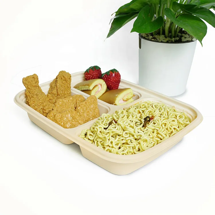 Eco Friendly Disposable 10Inch 3 Compartment Biodegradable Cornstarch Food Containers Color Lunch Box With Lid