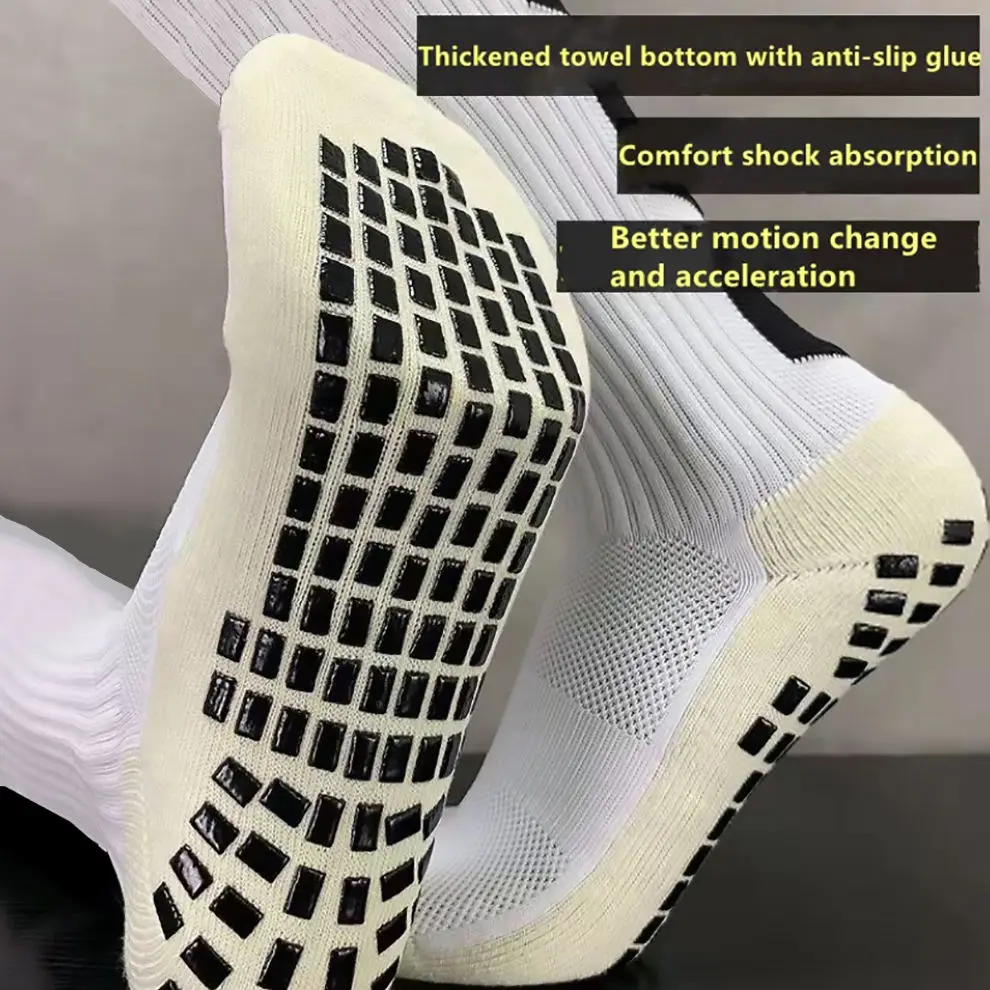 wholesale Custom Logo Athletic Men Sport Crew Grip Socks Anti Slip Football Socks Grip Soccer Socks For Men