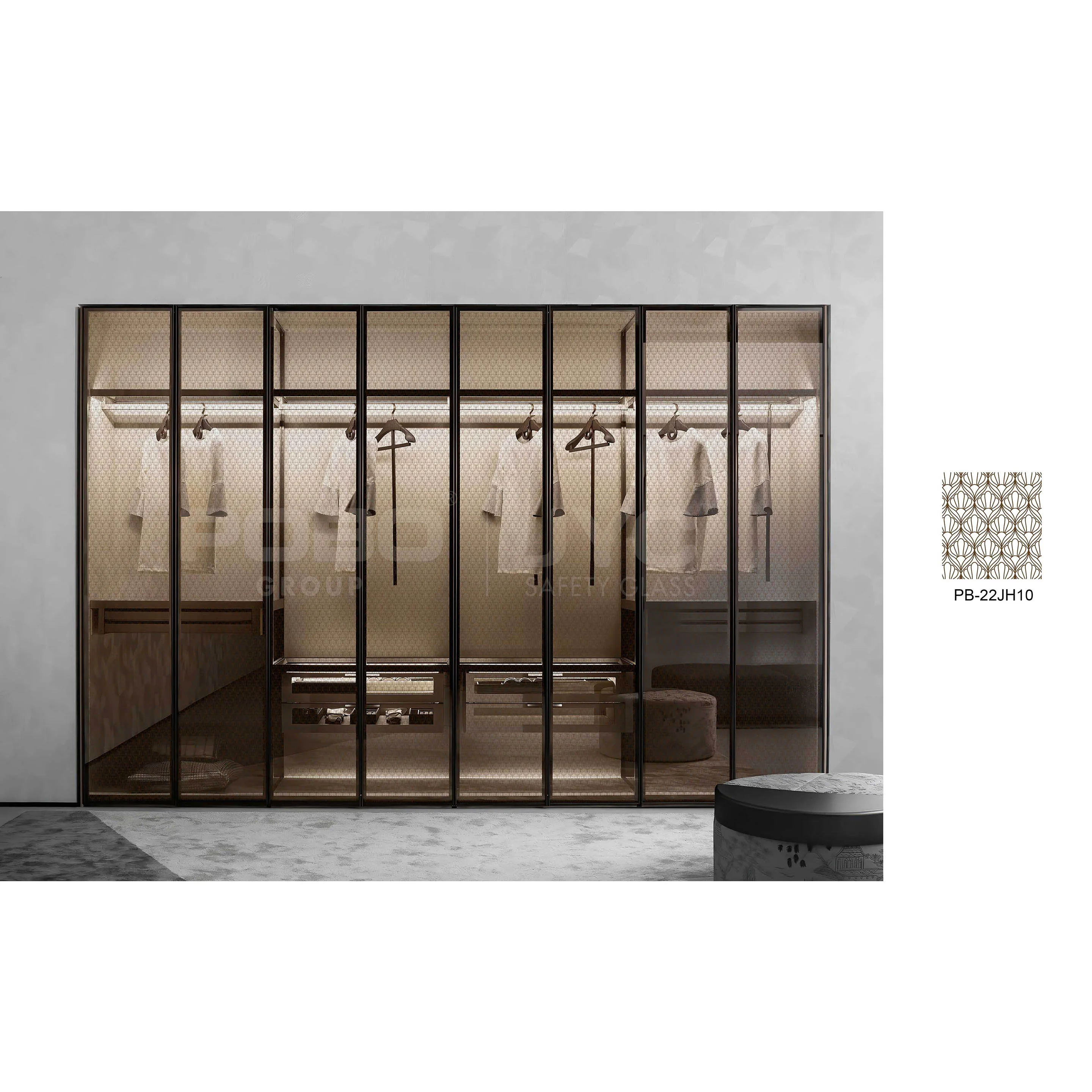 Waterproof Sliding Door Double Glazed Tempered Glass Large Swing Doors for Closets Wardrobes Cupboard