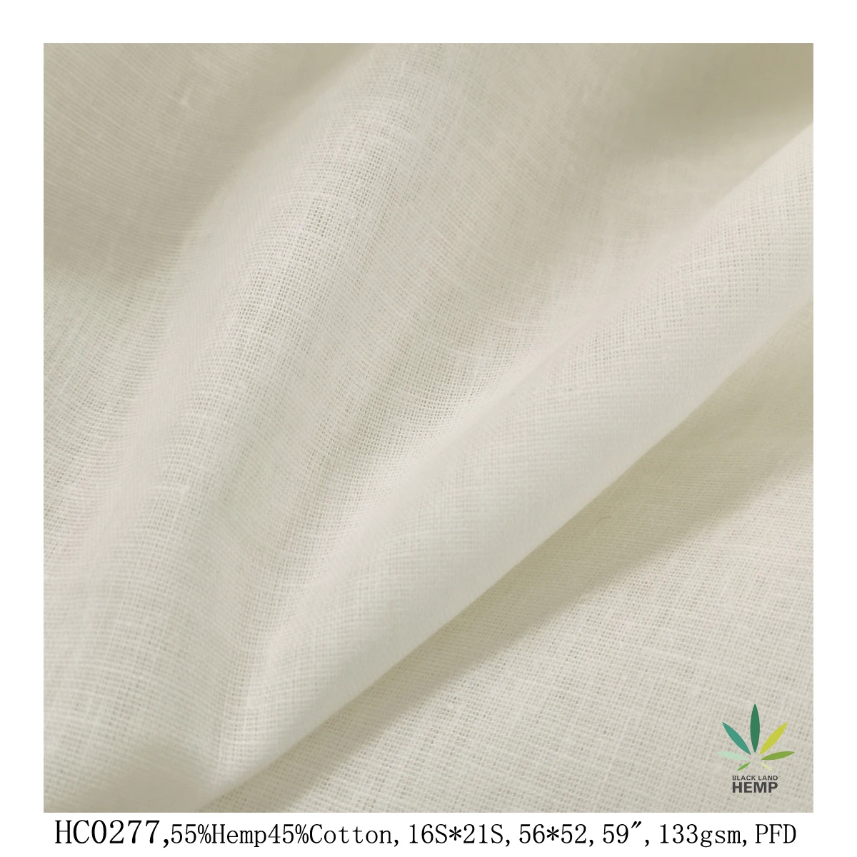 PFD soft in 55%Hemp 45%Cotton undyed fabric roll white color organic high quality and eco-friendly