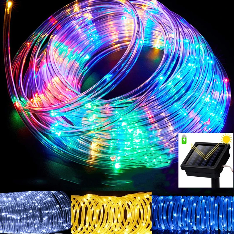 7/12/22M 8 Modes Tree Decoration Solar Rope Tube Lights LED Tree String Lights Outdoor Waterproof