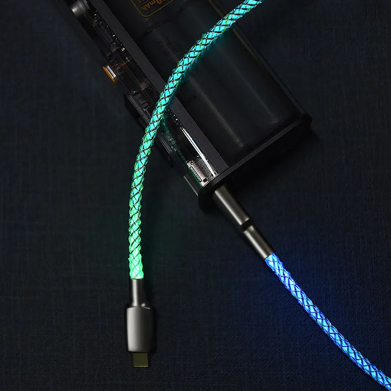 New Rgb 5a Colorful Gradual Ziny Alloy Changing Data Cord Usb Type C Led Light Glow Multicolor Gradient 66w Fast Charge Cable
