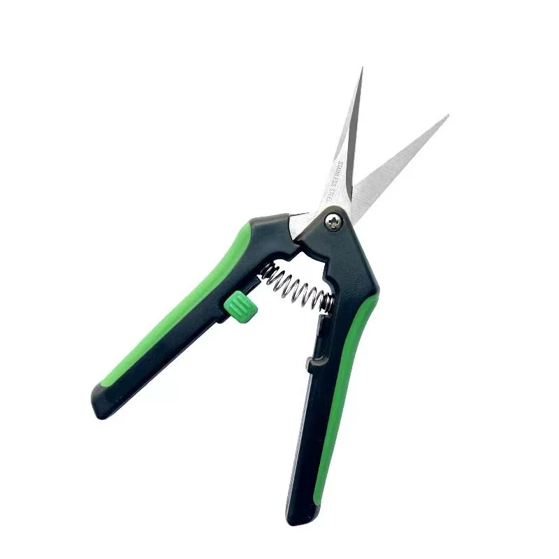 Green gardening branches and leaves pruning scissors, flower fruit pruning scissors