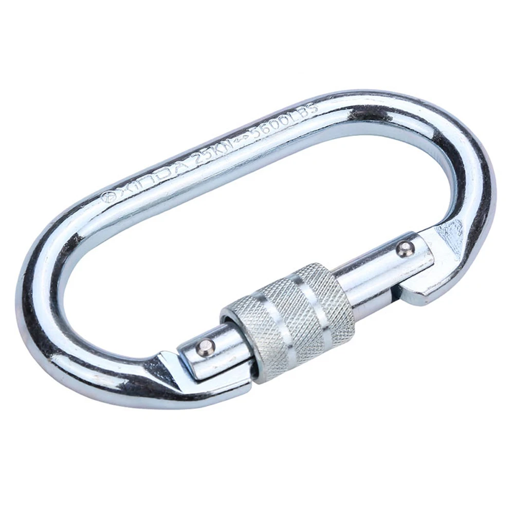 25kN Oval Silver Screwgate Alloy Steel Metal Safety Rotating Bulletproof Climbing Carabiner Hook