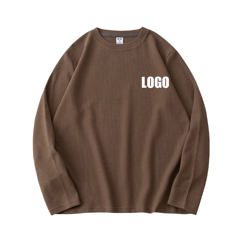 Wholesale Fashion Man Streetwear Clothing  Long Sleeve Oversized  Loose Custom Plain Waffle T-Shirt For Men