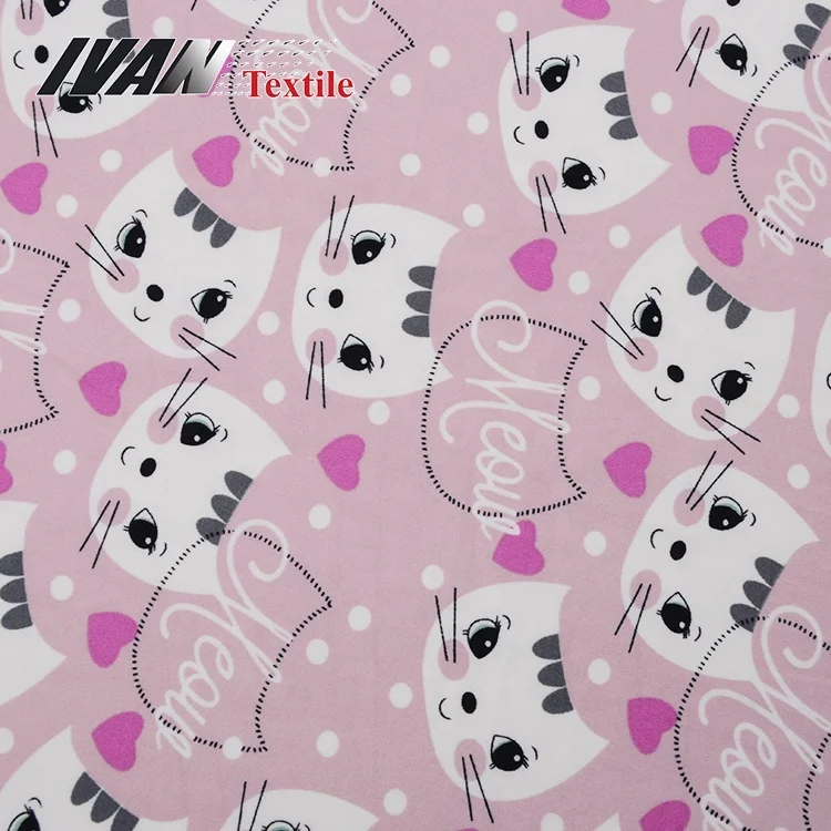 DTY brushed knitted plain cartoon digital printing jersey polyester spandex stretch fabric for kids pajamas