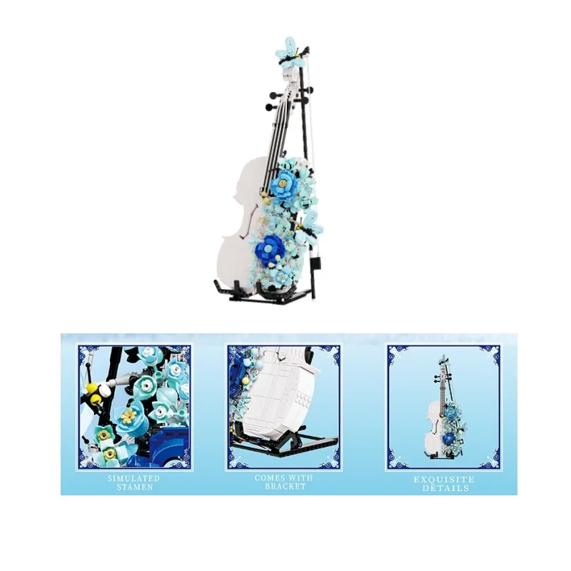 New Arrival flowers building blocks Set Violin Plastic Assemble Diy Toys Musical Art Decorative For birthday gifts