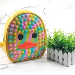 Duck Push Popping Bubble Fidget Sensory Toy Backpack Purse Rainbow Silicone Popis Fidget Purse School Pop Bags for Kids Girls
