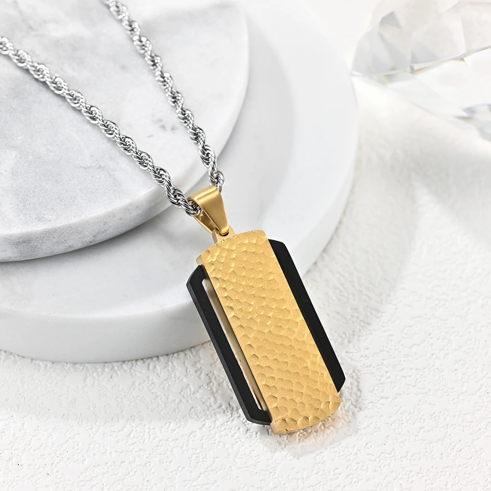 competitive Price Stainless Steel Hammer Pattern Dual Color Gold Electroplating Water Ripple Surface Necklace