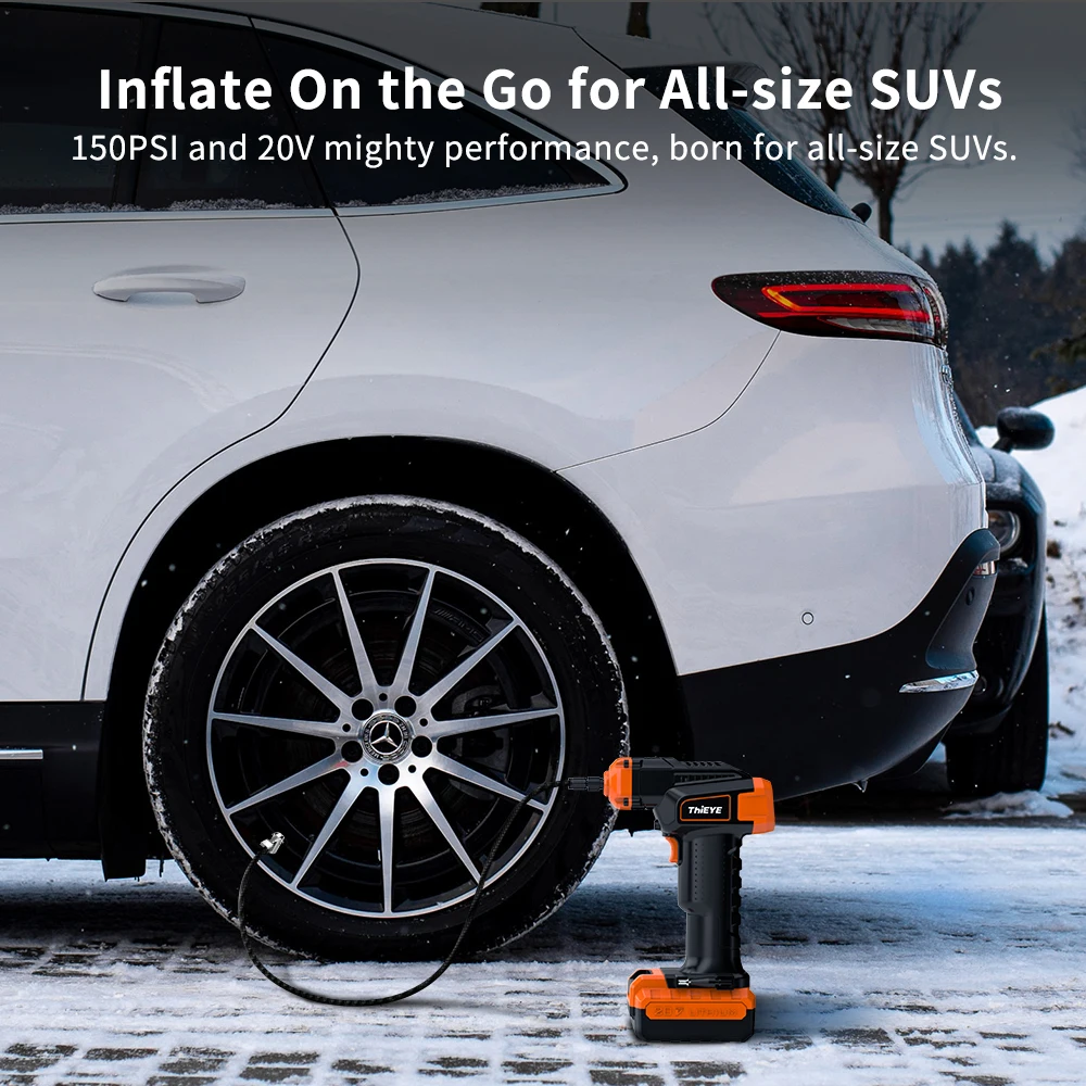 ThiEYE 150PSI Portable Tire Inflator Portable Air Compressor 10000mAh Battery Cordless Pump with Digital Gauge LED Light