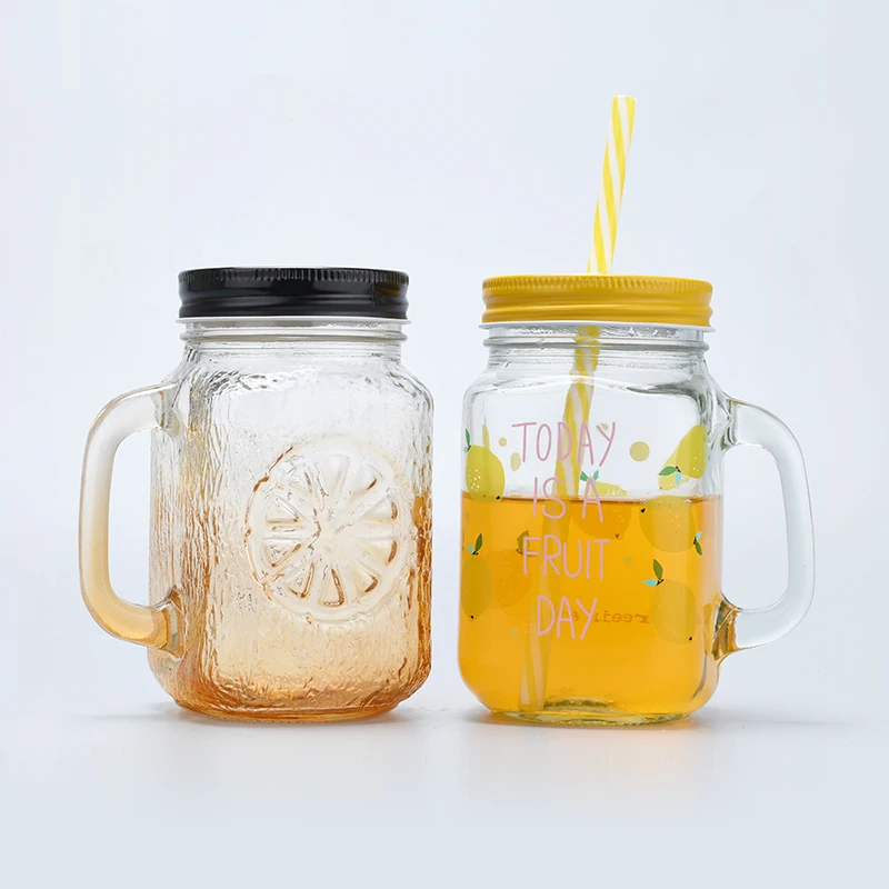 Custom logo 480ml 16oz drinking glasses bottle reusable coffee juice mason cup with handle