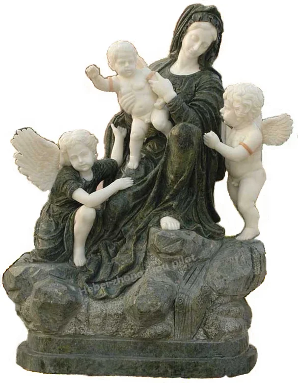 Мраморный камень, Священная семья, Мэри и маленькие ангельские статуи для сада, церкви, декоративная религиозная статуя Христа