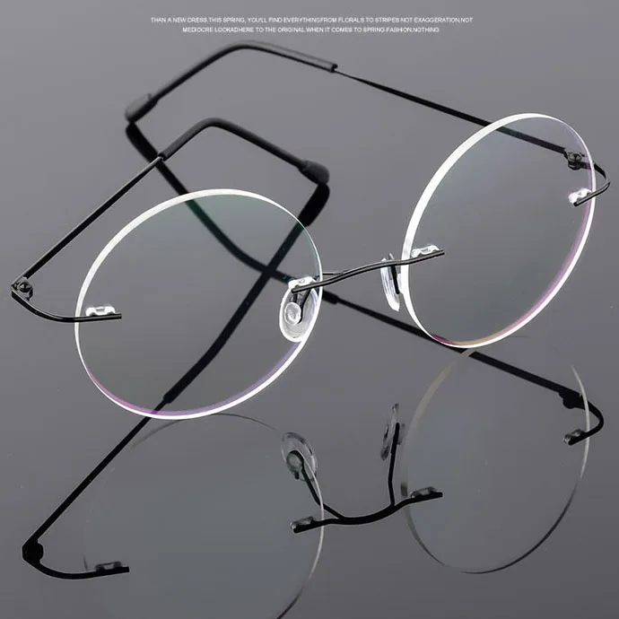 2024 New arrivals retro round rimless memory titanium flexible unisex eyeglasses fashion glasses men women