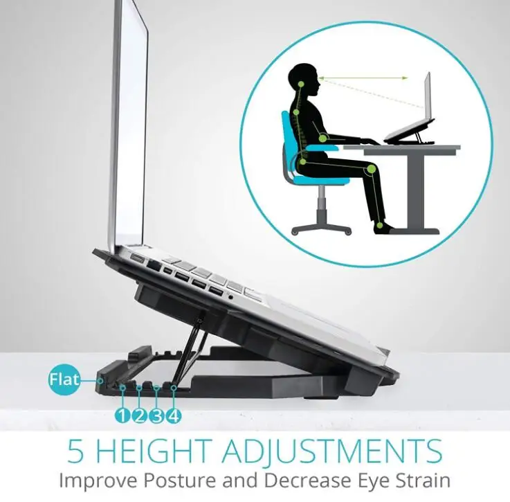 Laptop Cooler Fan Adjustable Folding Dual USB Notebook Cooler Hot Selling 15.6 Inch 5 Fans 125 and 70 Air-cooled Ice COOREL K5