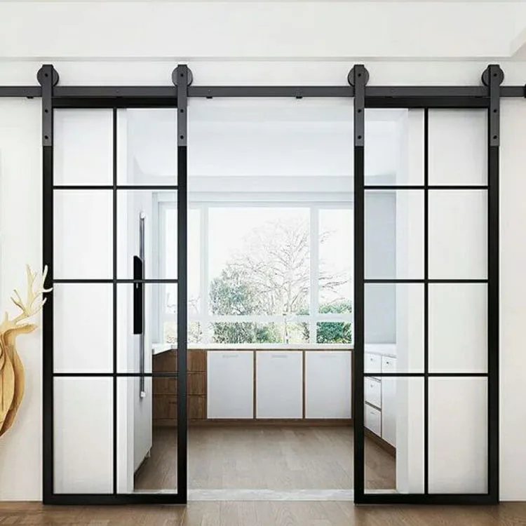 New design custom aluminum black frame french barn sliding doors