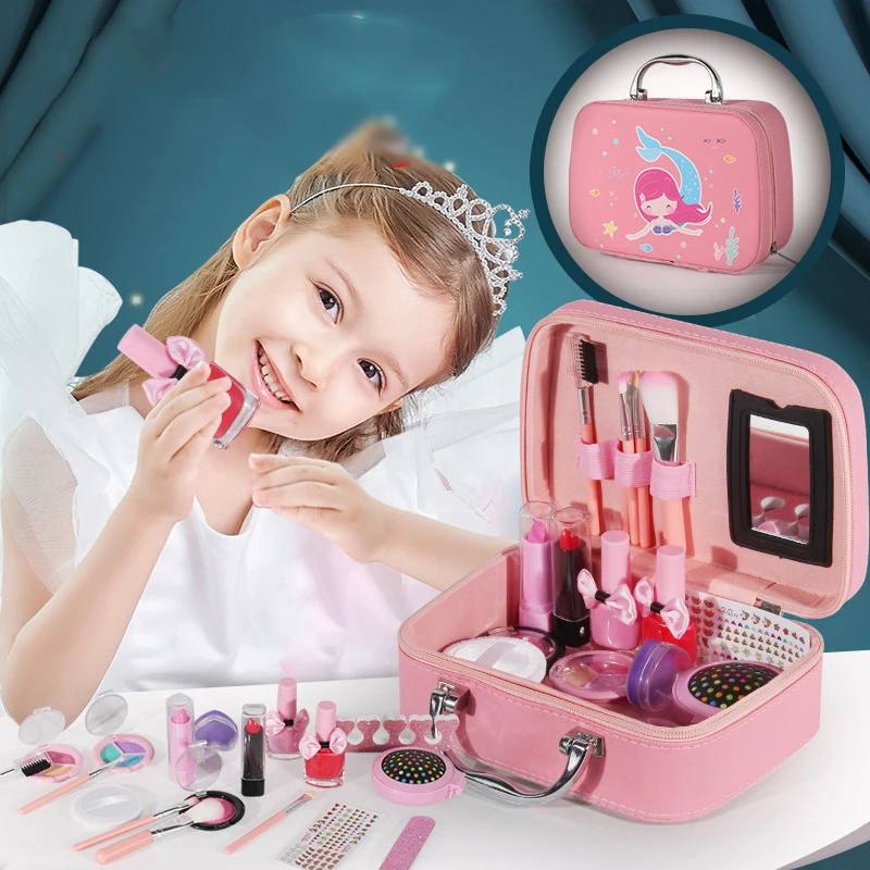 
20 pcs Kids Makeup Kit for Girl Real Washable Makeup Kit for Little Girls Children Makeup Set with Cute Princess Cosmetic Purse 