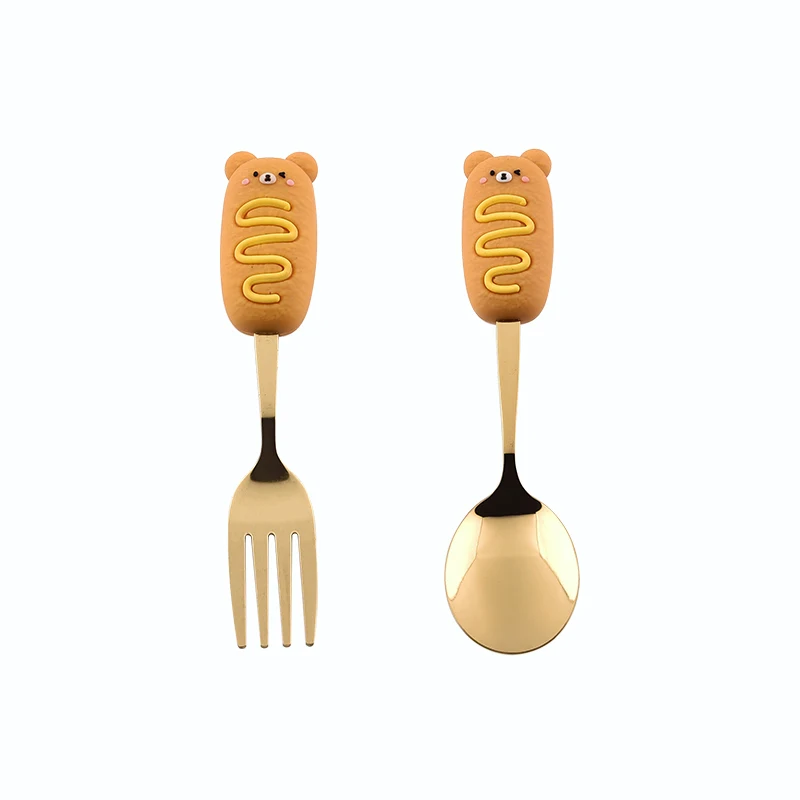 wholesale SUS304  morden Silverware metal kids flatware cute cartoon shape Spoon with bag