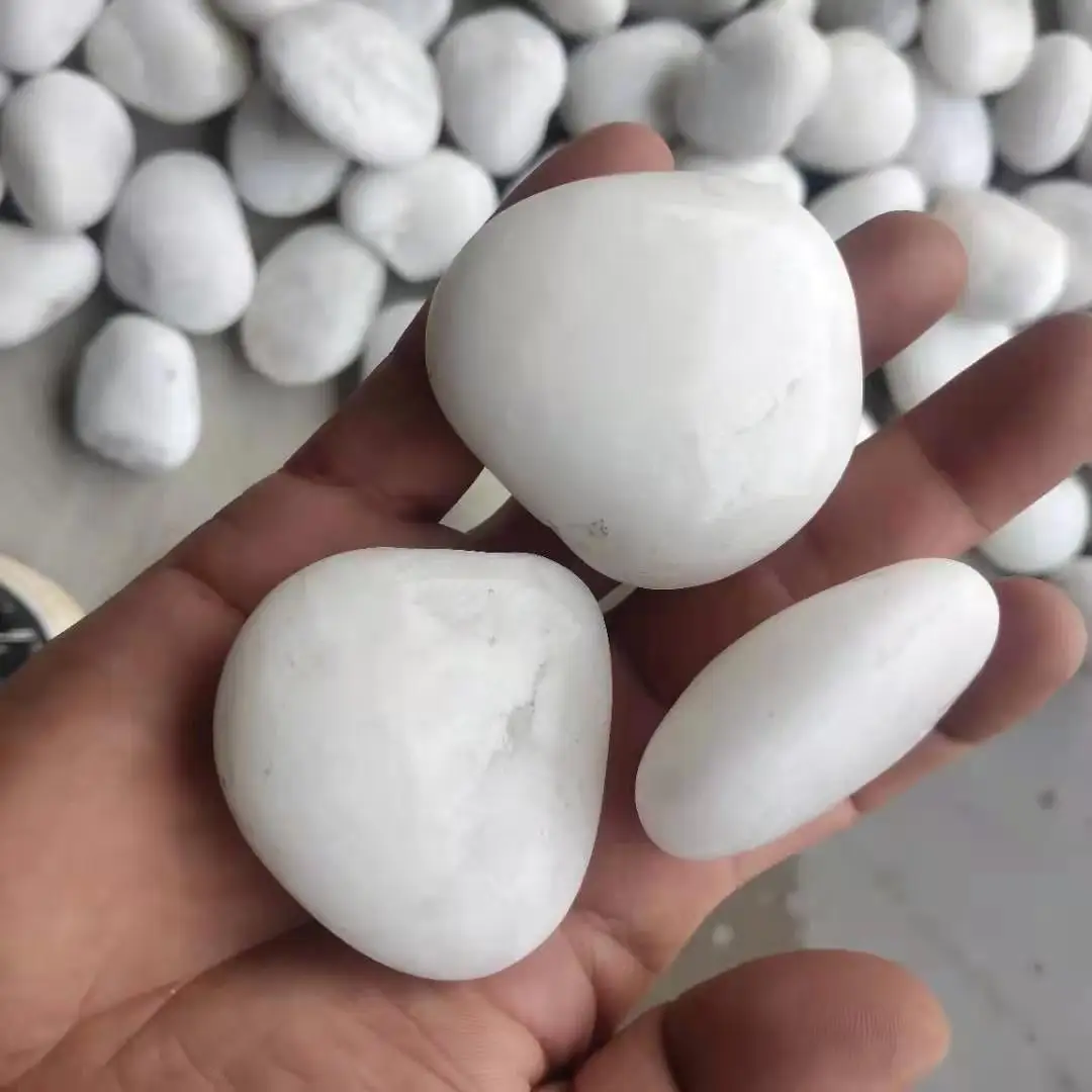 High quality natural loose white stone tumbled granite pebbles polished round smooth decorative cobbles for sale